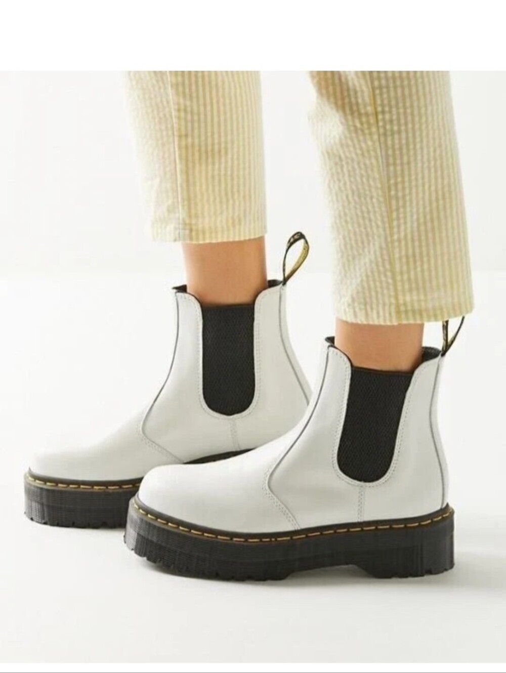 Doc Martens White Chelsea Platform Boots Grunge Black Elastic Side Whimsigoth 6